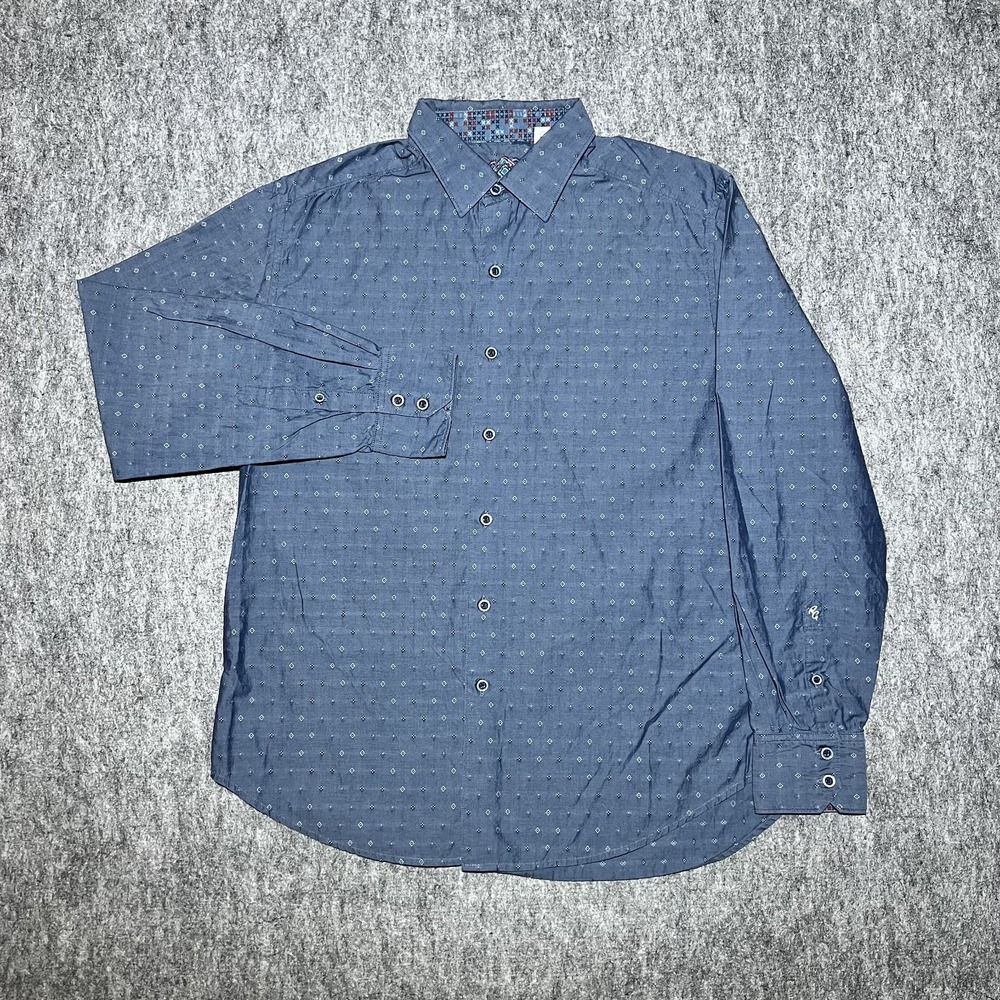Robert Graham Long Sleeve Geometric Button Up Blue Men Medium Classic Fit